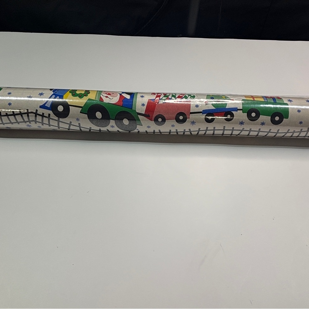 VTG CHRISTMAS WRAPPING PAPER GIFT WRAP Train SANTA TREE TOYS 100 SQ FT